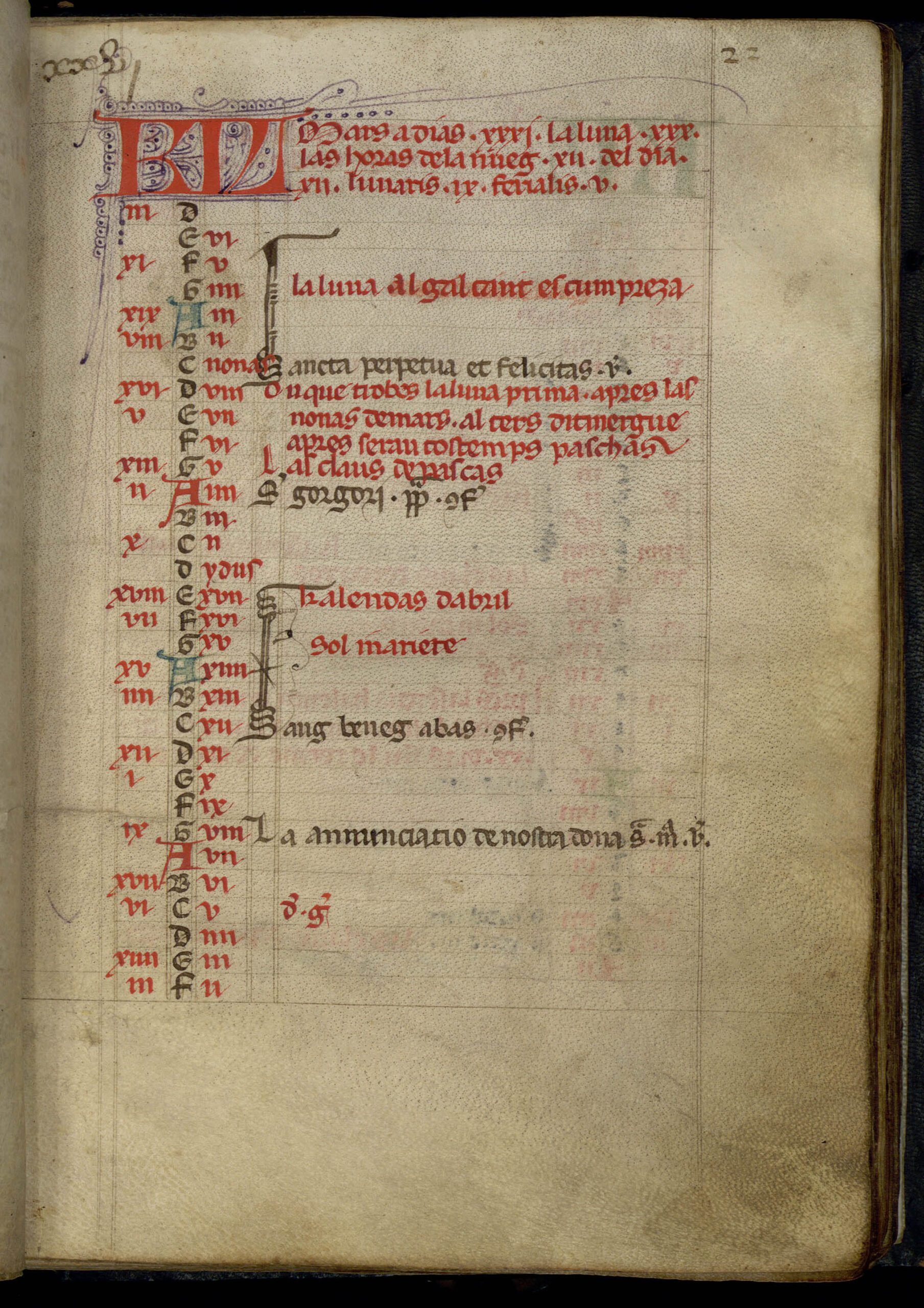 Calendrier perpétuel du Libre Ferrat de Cordessur-Ciel - Page de mars