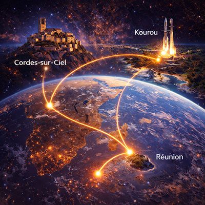 Jumelage culturel entre Cordes-sur-Ciel, Kourou et La Réunion vu depuis l’espace