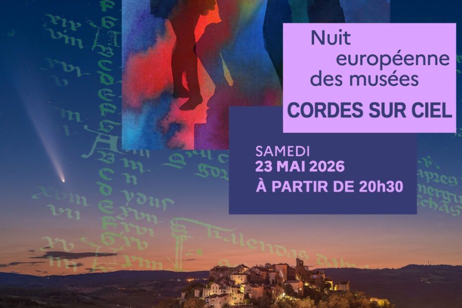 Affiche Nuit des musées 2026 au Musée Charles Portal de Cordes-sur-Ciel autour du Libre Ferrat et de l’astronomie médiévale