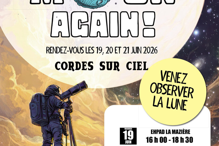 Observation de la Lune au télescope pendant On the Moon Again 2026 à Cordes-sur-Ciel